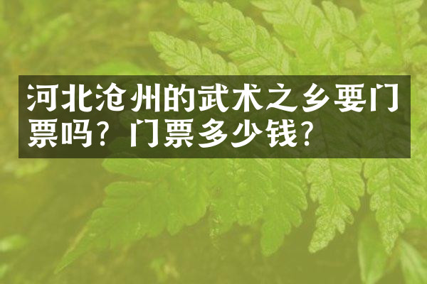 河北沧州的武术之乡要门票吗？门票多少钱？