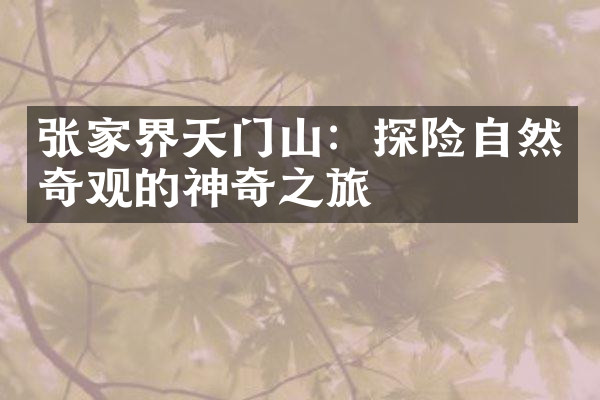张家界天门山：探险自然奇观的神奇之旅