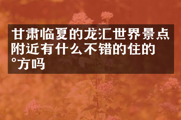 甘肃临夏的龙汇世界景点附近有什么不错的住的地方吗