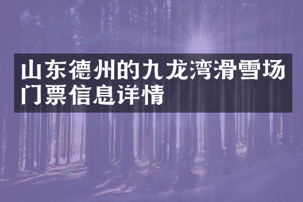 山东德州的九龙湾滑雪场门票信息详情