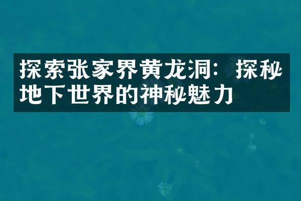 探索张家界黄龙洞：探秘地下世界的神秘魅力