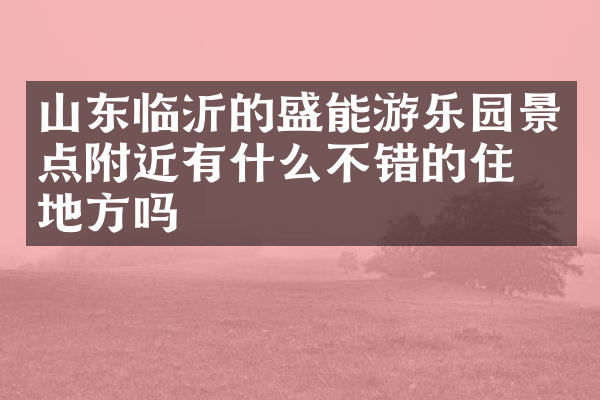 山东临沂的盛能游乐园景点附近有什么不错的住的地方吗
