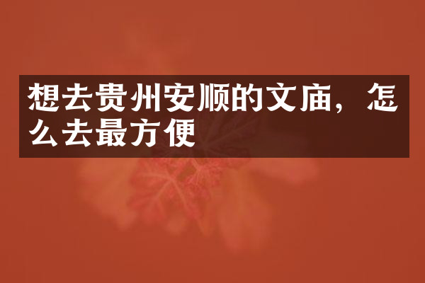 想去贵州安顺的文庙，怎么去最方便