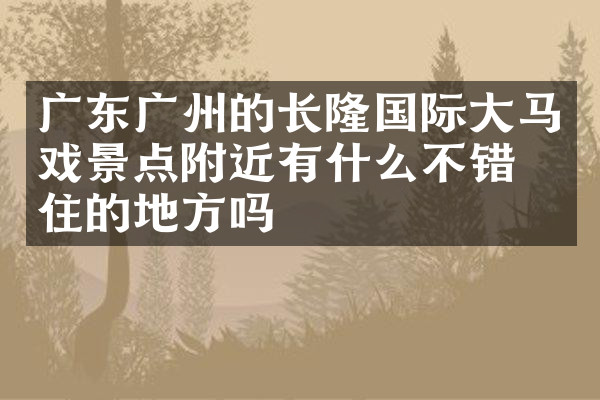 广东广州的长隆国际大马戏景点附近有什么不错的住的地方吗