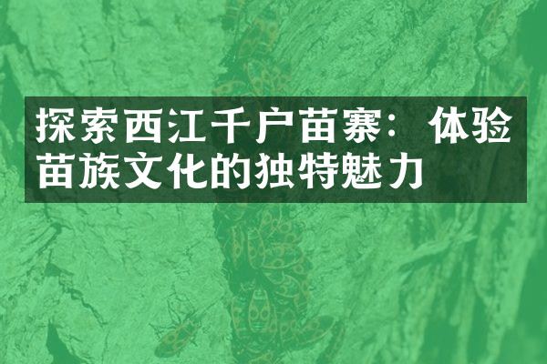 探索西江千户苗寨：体验苗族文化的独特魅力
