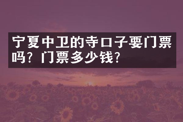 宁夏中卫的寺口子要门票吗？门票多少钱？