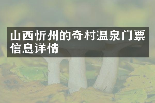 山西忻州的奇村温泉门票信息详情