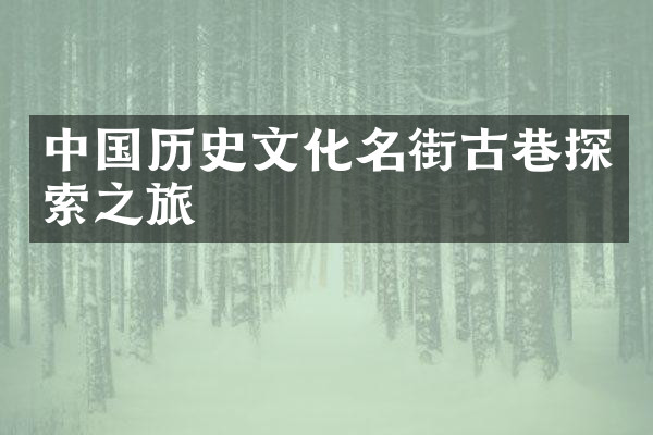 中国历史文化名街古巷探索之旅