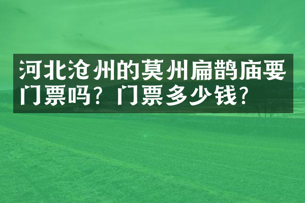 河北沧州的莫州扁鹊庙要门票吗？门票多少钱？