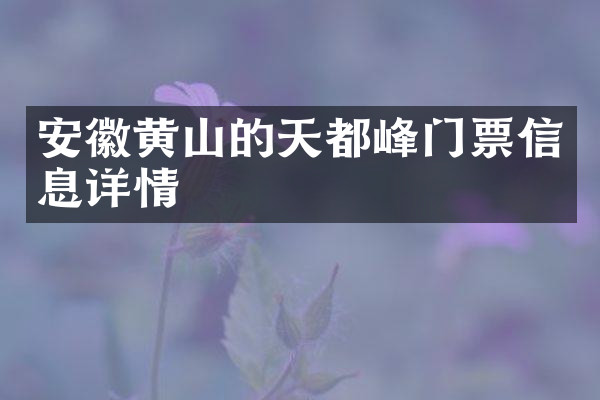 安徽黄山的天都峰门票信息详情