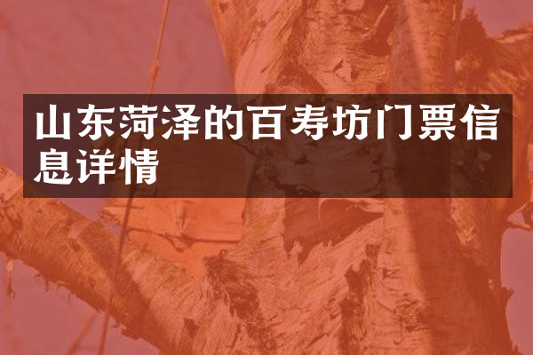 山东菏泽的百寿坊门票信息详情