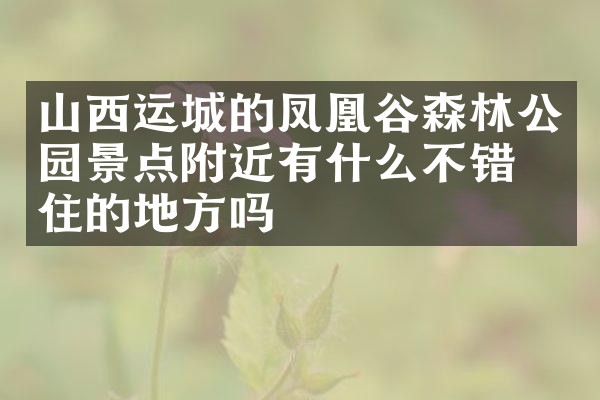 山西运城的凤凰谷森林公园景点附近有什么不错的住的地方吗
