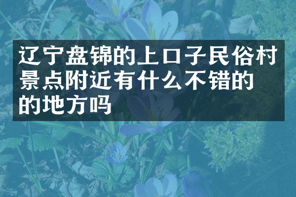 辽宁盘锦的上口子民俗村景点附近有什么不错的住的地方吗