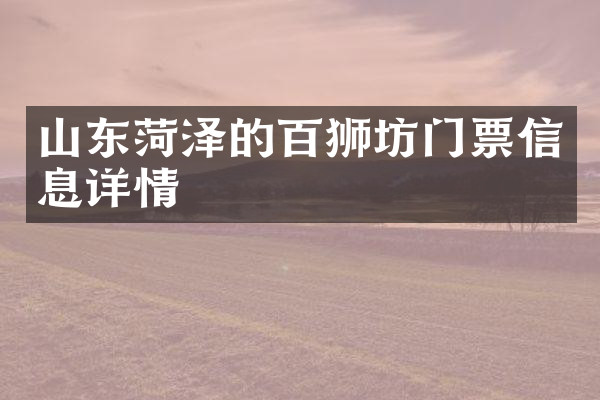 山东菏泽的百狮坊门票信息详情