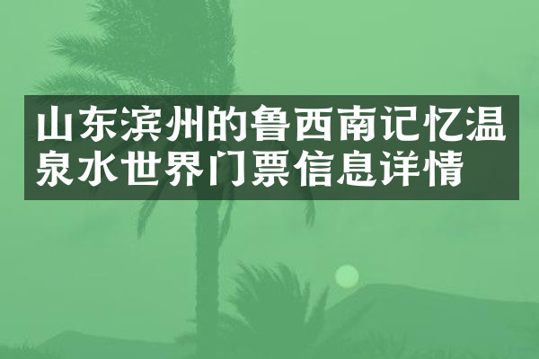 山东滨州的鲁西南记忆温泉水世界门票信息详情
