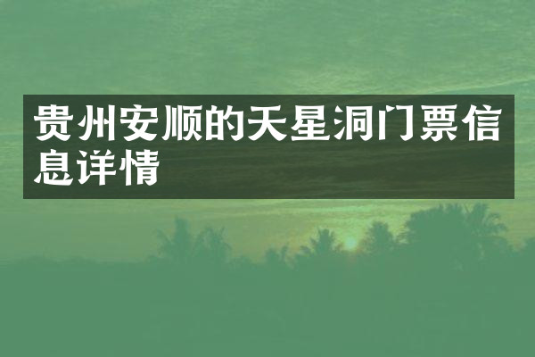 贵州安顺的天星洞门票信息详情