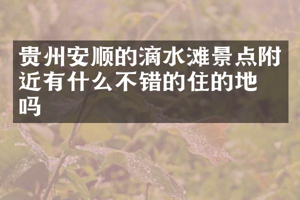 贵州安顺的滴水滩景点附近有什么不错的住的地方吗