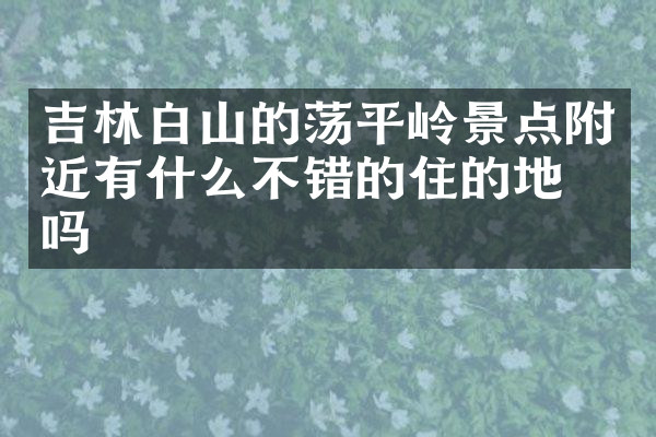 吉林白山的荡平岭景点附近有什么不错的住的地方吗