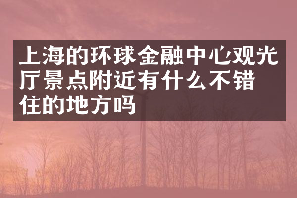 上海的环球金融中心观光厅景点附近有什么不错的住的地方吗