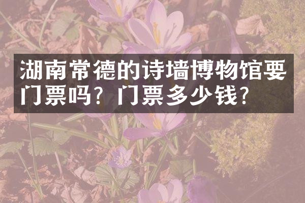 湖南常德的诗墙博物馆要门票吗？门票多少钱？