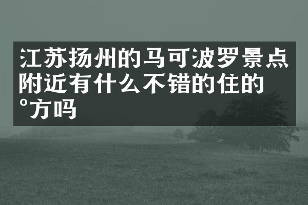 江苏扬州的马可波罗景点附近有什么不错的住的地方吗