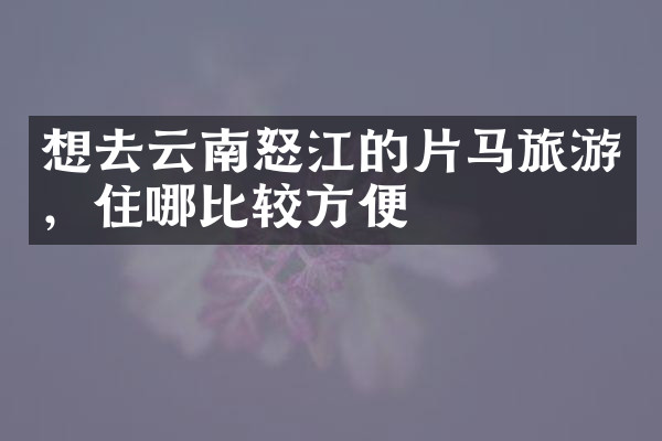 想去云南怒江的片马旅游，住哪比较方便