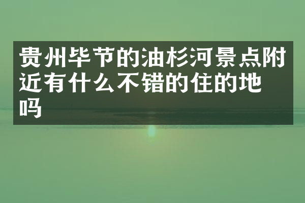 贵州毕节的油杉河景点附近有什么不错的住的地方吗