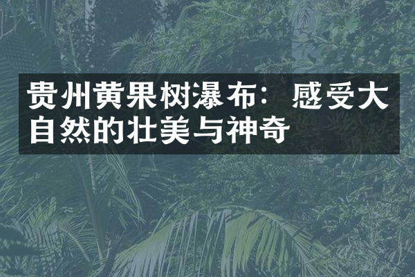 贵州黄果树瀑布：感受大自然的壮美与神奇