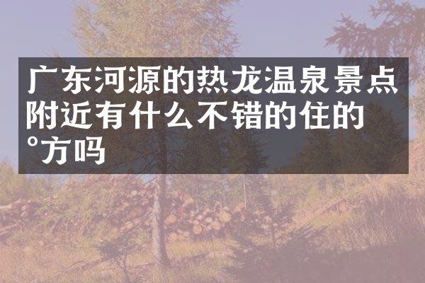 广东河源的热龙温泉景点附近有什么不错的住的地方吗