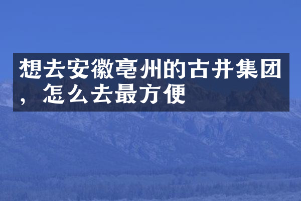 想去安徽亳州的古井集团，怎么去最方便