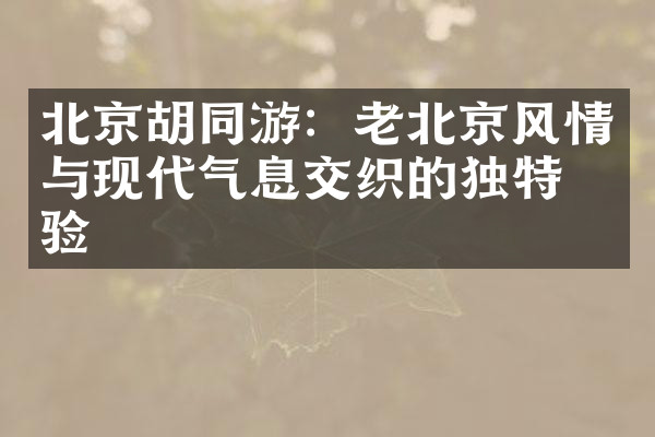北京胡同游：老北京风情与现代气息交织的独特体验