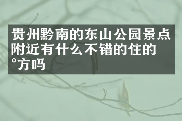 贵州黔南的东山公园景点附近有什么不错的住的地方吗