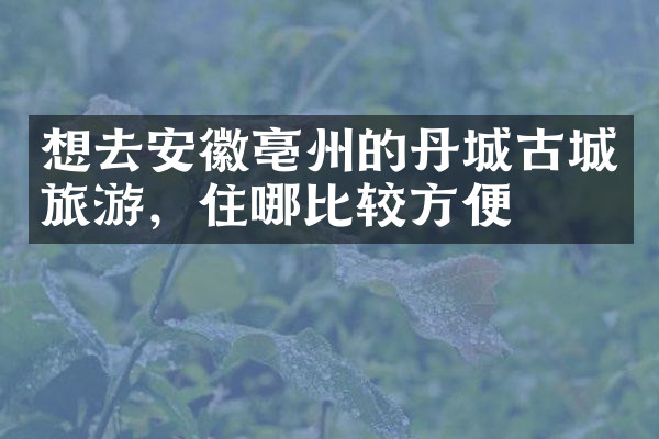 想去安徽亳州的丹城古城旅游，住哪比较方便