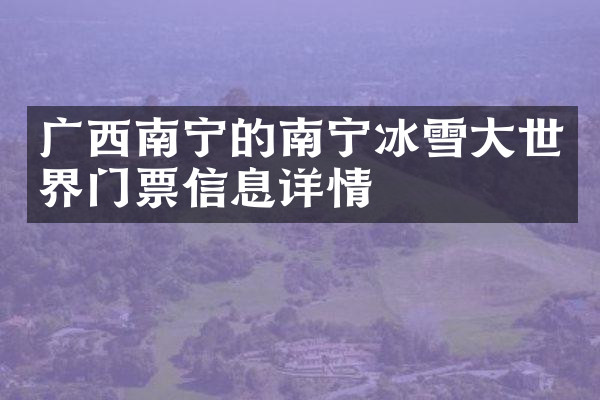 广西南宁的南宁冰雪大世界门票信息详情